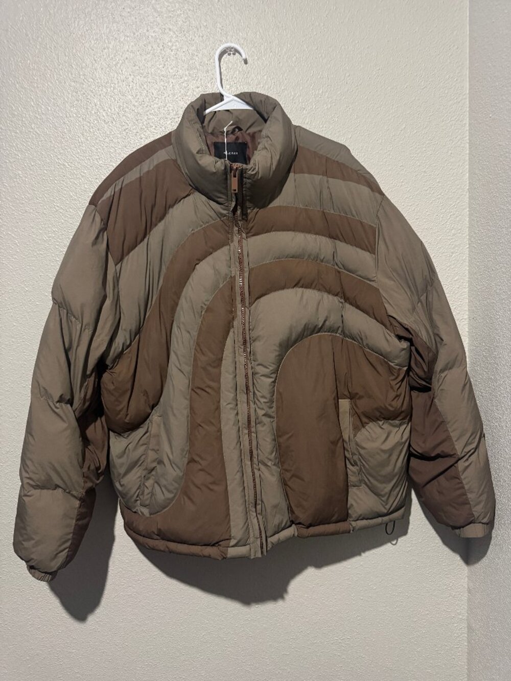 PacSun Brown Tan Swirl Puffer Jacket XL Abstract Colorblock Streetwear